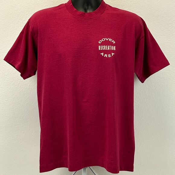 Vintage Dover Recreation Area T Shirt Mens Large 90s Single Stitch Tee Red - Picture 2 of 10